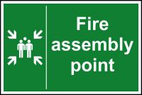 Fire Assembly Point sign (200 x 300mm). Manufactured from strong rigid PVC and is non-adhesive; 0.8mm thick.