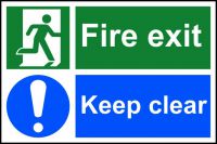 FIRE EXIT KEEP CLEAR SIGN 300X200MM PVC
