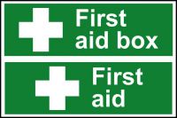 Self adhesive semi-rigid PVC First Aid Box/First Aid Sign (300 x 200mm). Easy to fix; simply peel off the backing and apply to a clean dry surface.