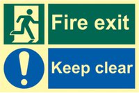 Fire Exit Keep Clear’ Sign; Flexible Photoluminescent Vinyl (300mm x 200mm)