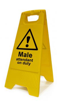 Male Attendant On Duty Heavy Duty A Board made from polypropylene and are printed on both sides. Size 620 x 300 x 450mm