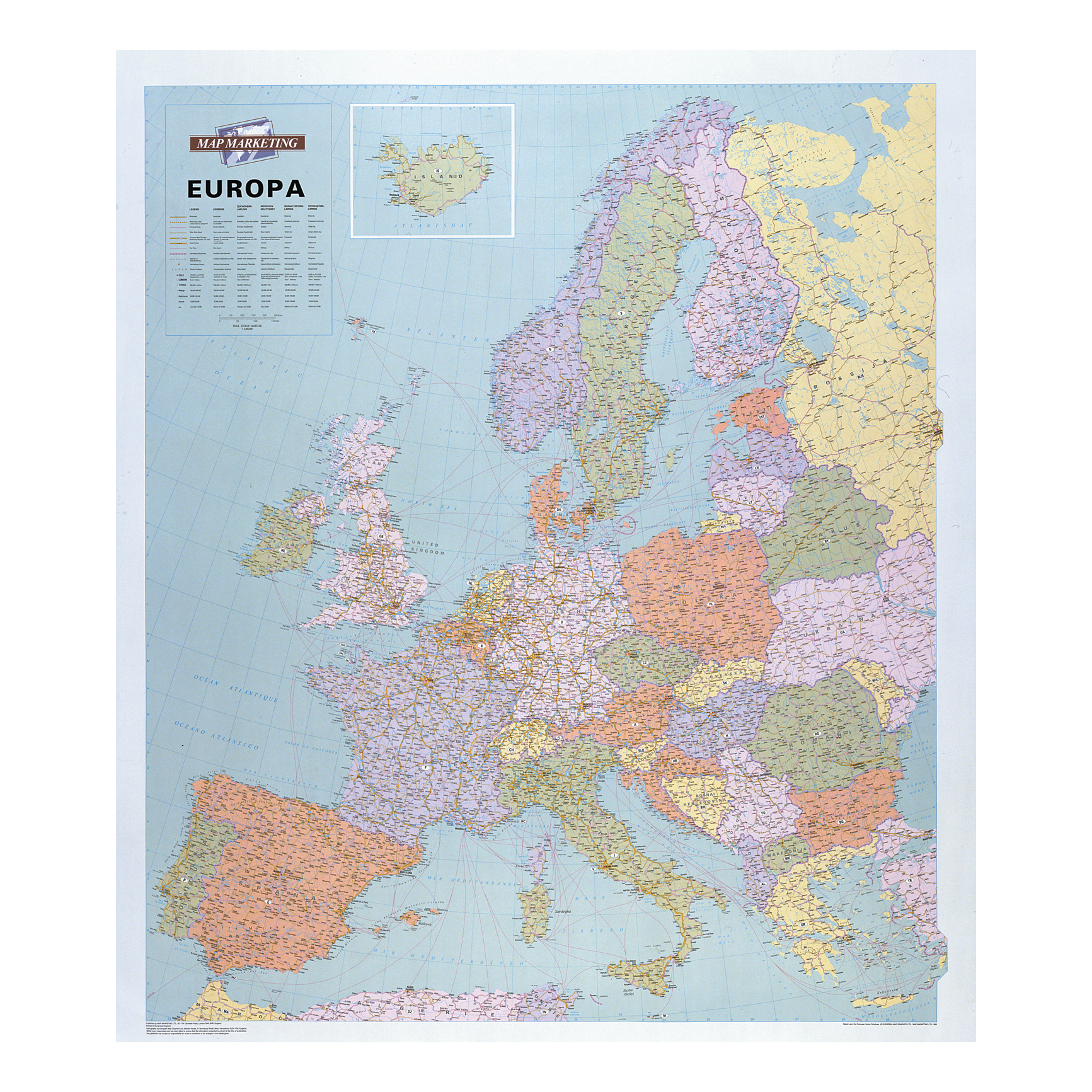 Image for Map Marketing Europa Political Map Unframed 64 Miles to 1 inch Scale 990x1010mm Ref WEURP