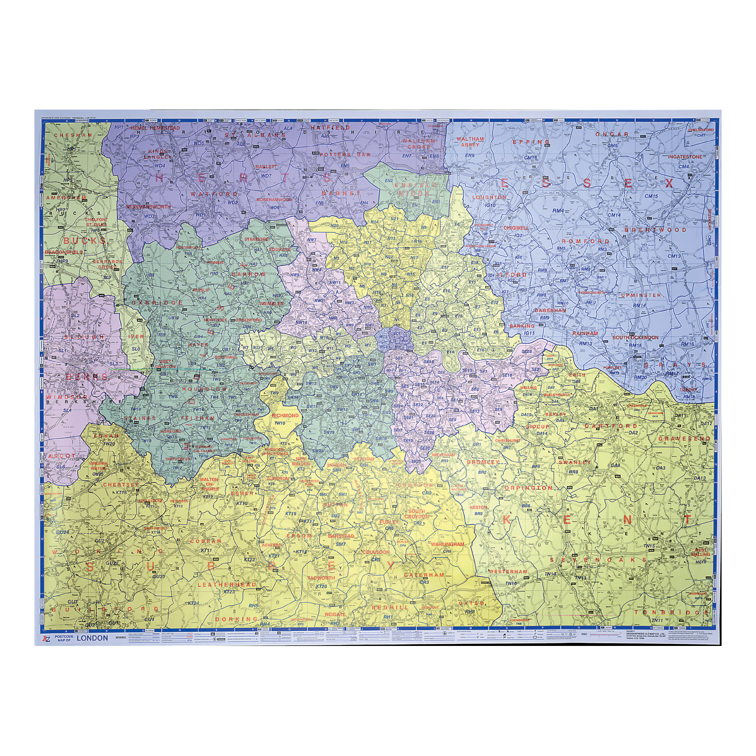 Image for Map Marketing Postal Districts of London Map Unframed 1 Mile/inch W1180x930mm Ref GLPC