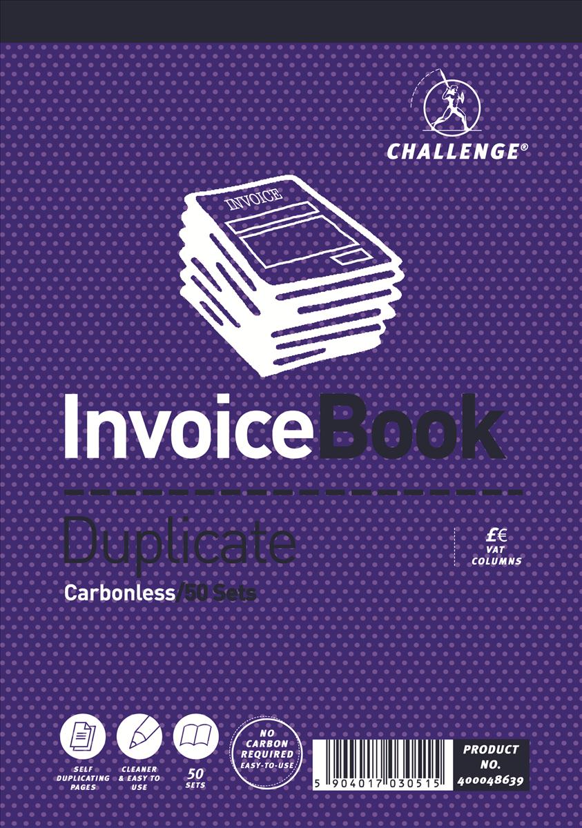 Image for Challenge Duplicate Book Headbound Carbonless Sales Invoice VAT 50 Sets Ref 400048639 [Pack 5]