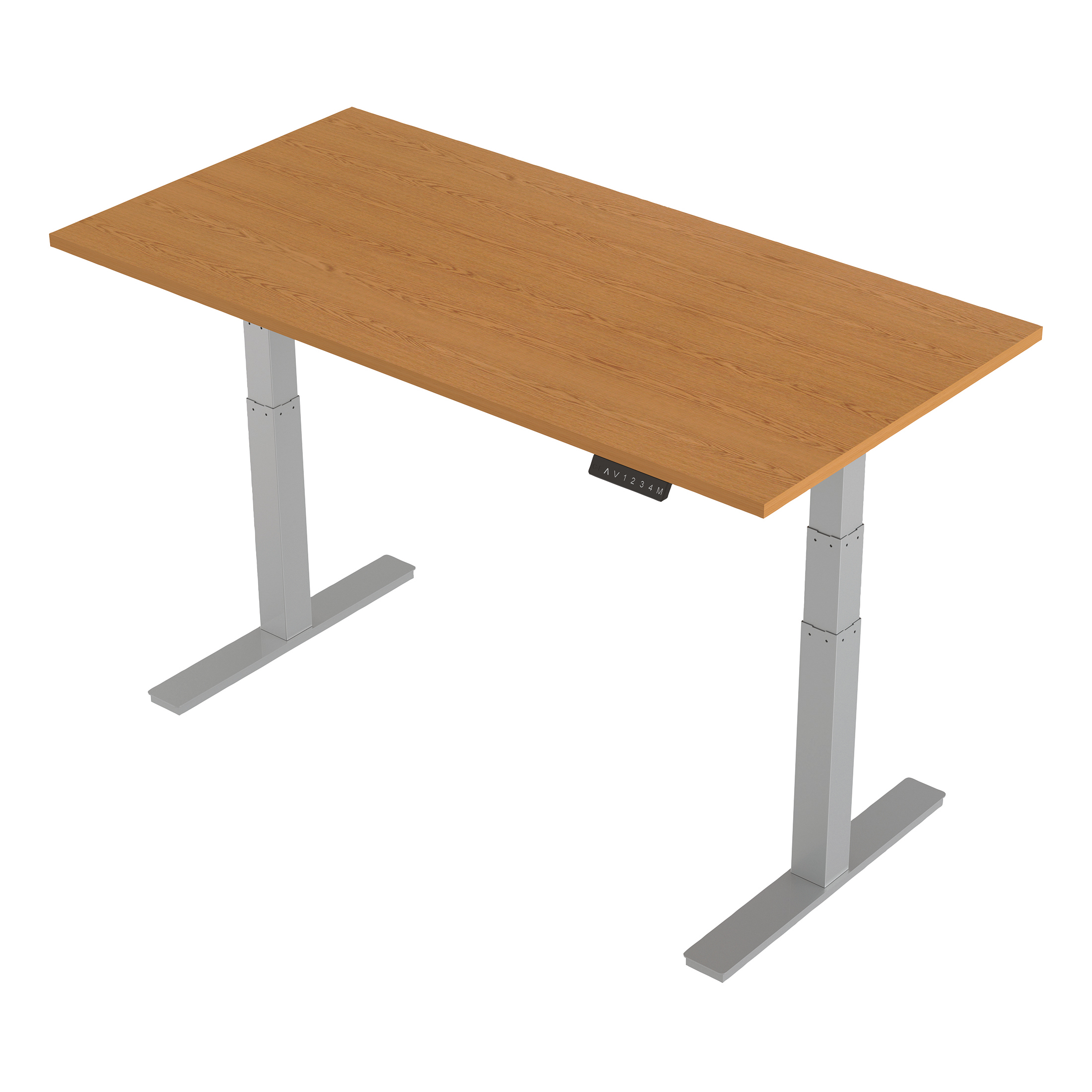 Trexus Sit-Stand Desk Height-adjustable Silver Leg Frame 1600/800mm Oak Ref HA01019 Trexus Sit-Stand Desk Height-adjustable Silver Leg Frame 1600/800mm Oak Ref HA01019