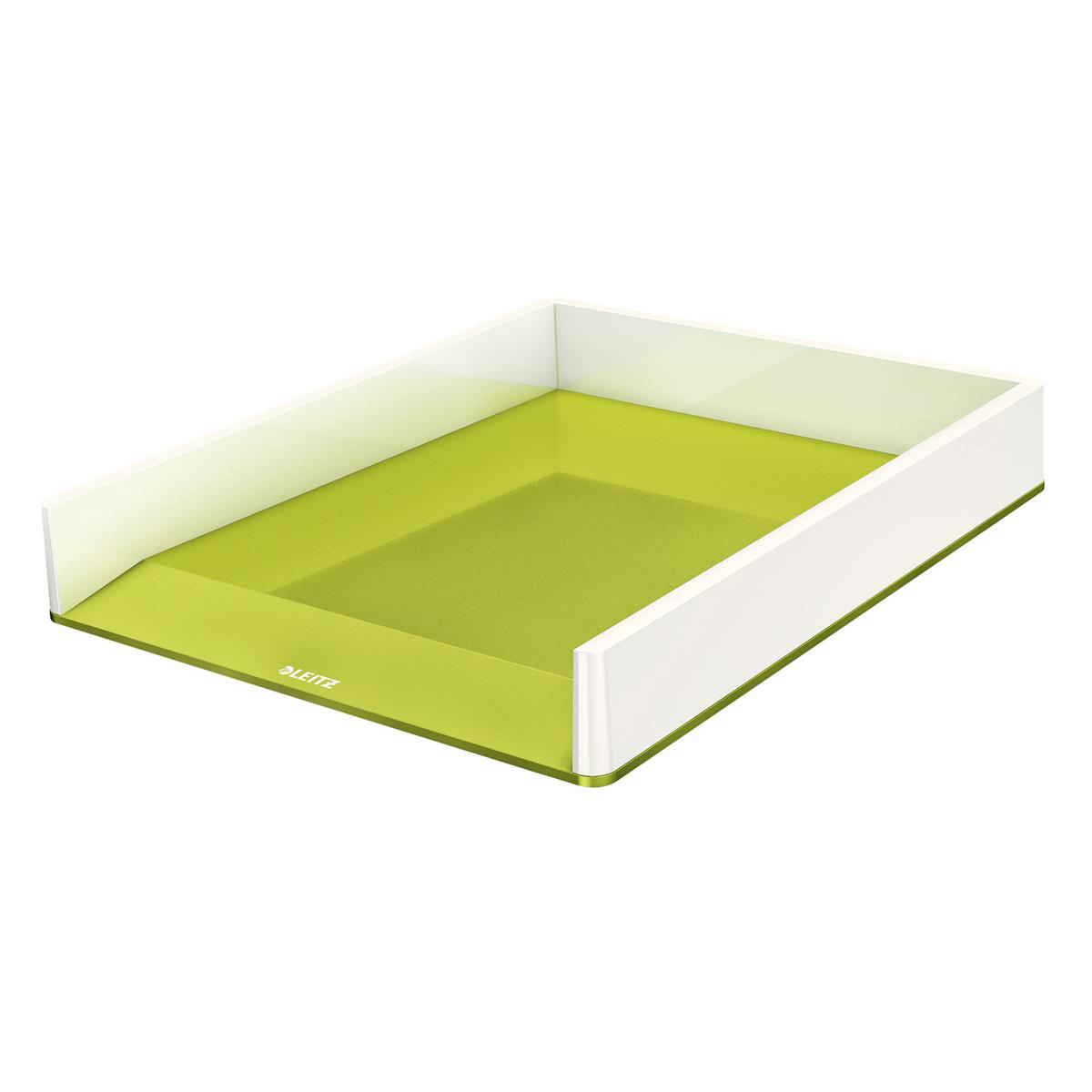 Leitz WOW Letter Tray Duo Large Opening Vertical Stacking A4/C4/Folio/Letter White/Green Ref 53611064 Leitz WOW Letter Tray Duo Large Opening Vertical Stacking A4/C4/Folio/Letter White/Green Ref 53611064