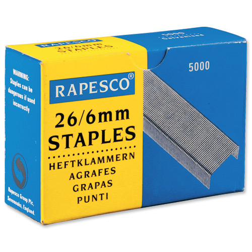 RAPESCO STAPLES 6mm No 24/6 PACK 5000 FOR STAPLERS HTST106 
