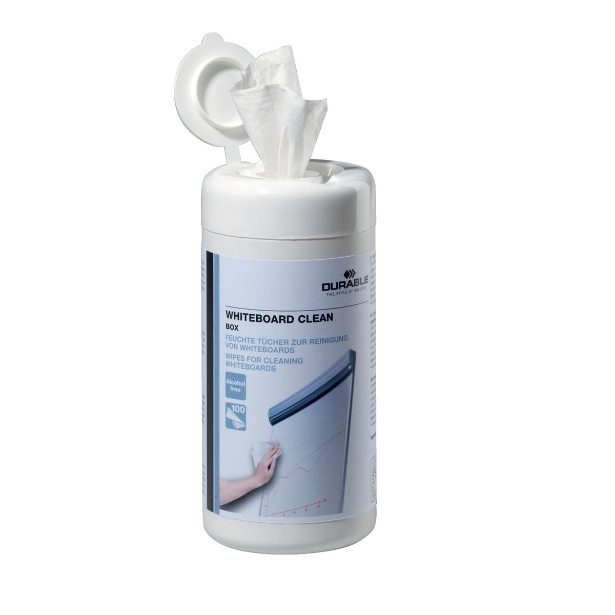 Image for Durable Whiteboard Moist Low Lint Cleaning Wipes Pre-saturated in Dispenser Tub Ref 575902 [Tub 100]