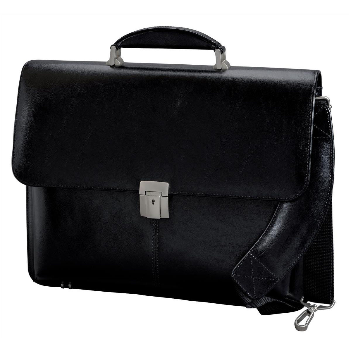 Image for Alassio Briefcase Multi-section with Shoulder Strap Leather Black Ref 47011