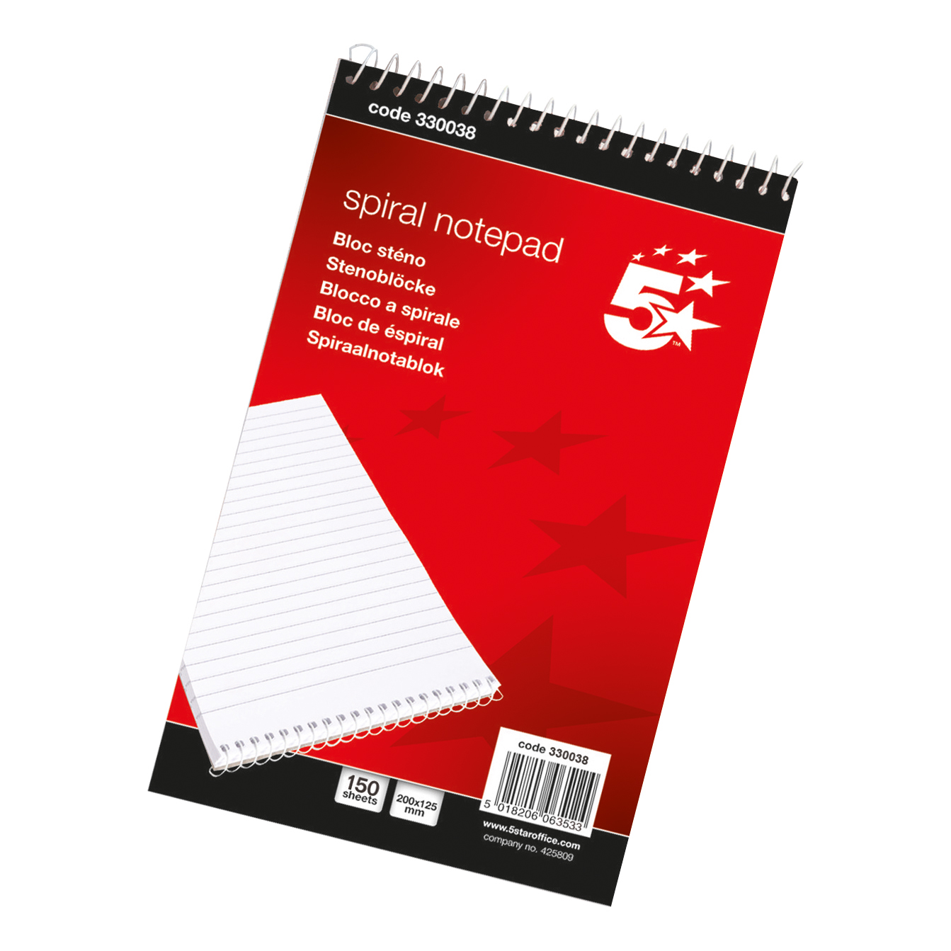 5 Star Office Spiral Notepad Headbound Ruled 300 Pages 200x125mm