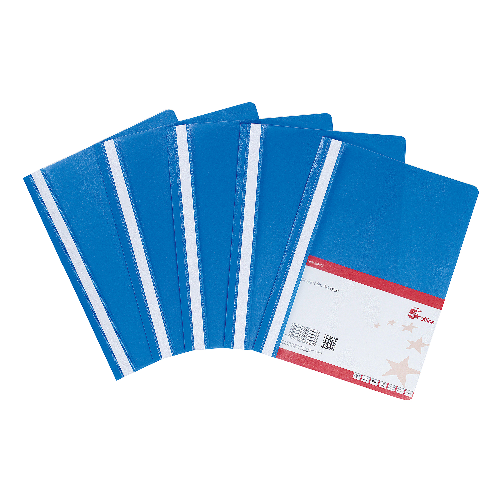5 Star Office Project Flat File Lightweight Polypropylene with Indexing Strip A4 Blue [Pack 5]