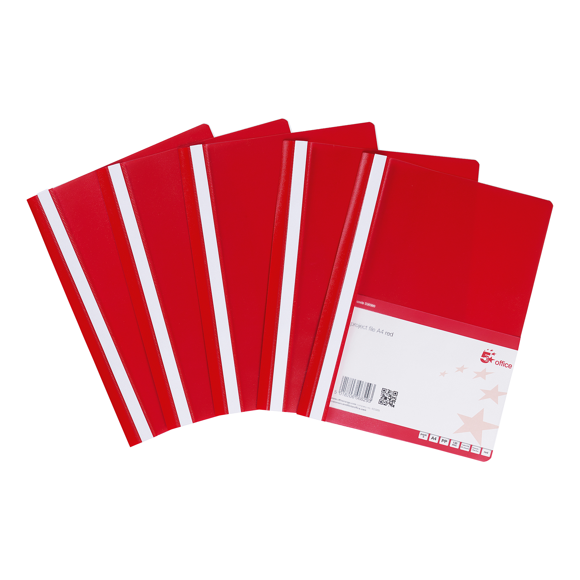 5 Star Office Project Flat File Lightweight Polypropylene with Indexing Strip A4 Red