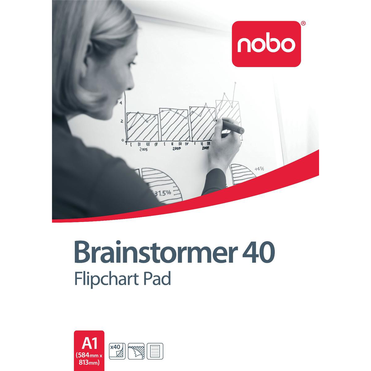 Image for Nobo Brainstormer Flipchart Pad Perforated 70gsm 40 Sheets A1 Feint Lined Ref 34633719 [Pack 5]