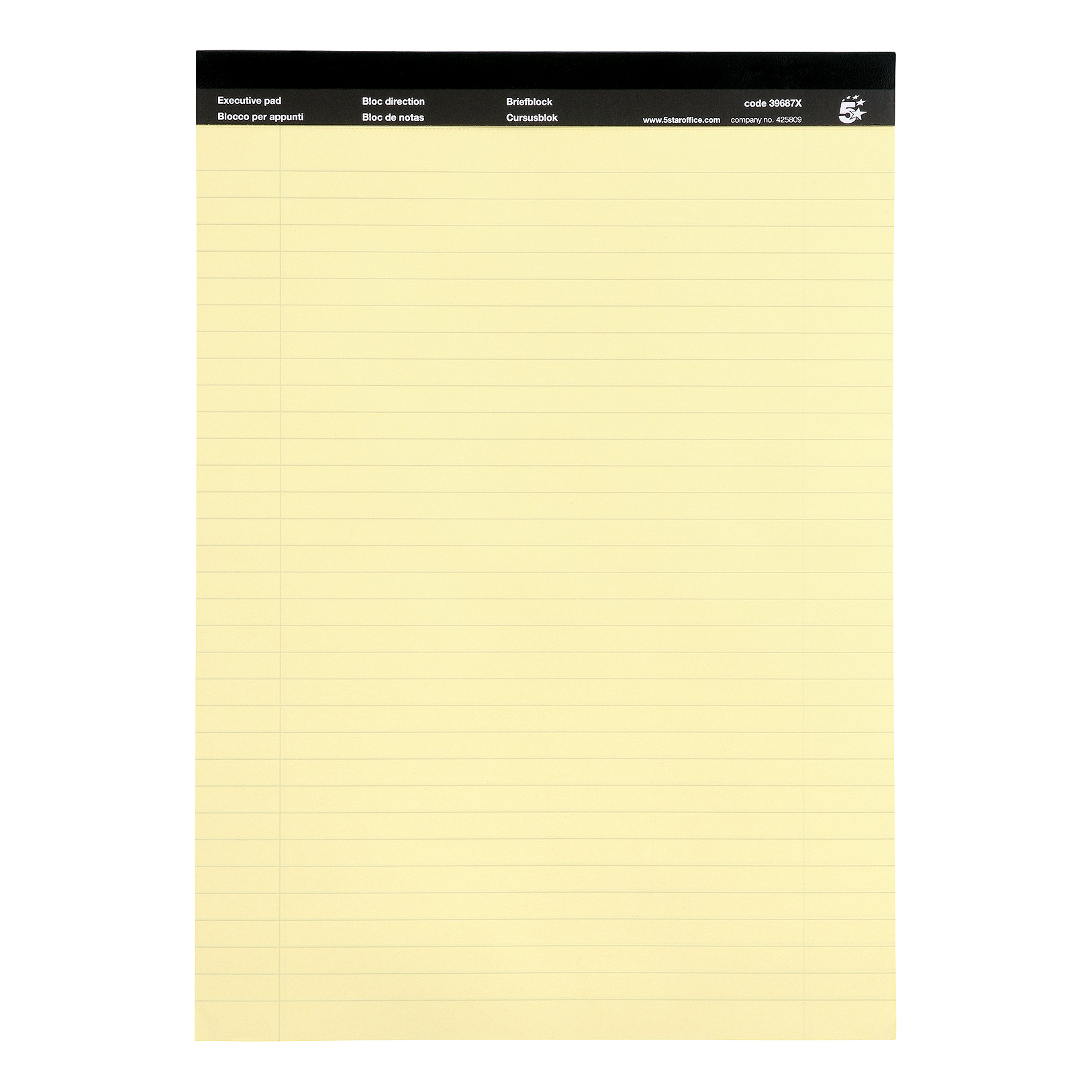 5+Star+Office+Executive+Pad+Hbd+65gsm+Ruled+with+Blue+Margin+Perforated+100pp+A4+Yellow+Paper+%5BPack+10%5D