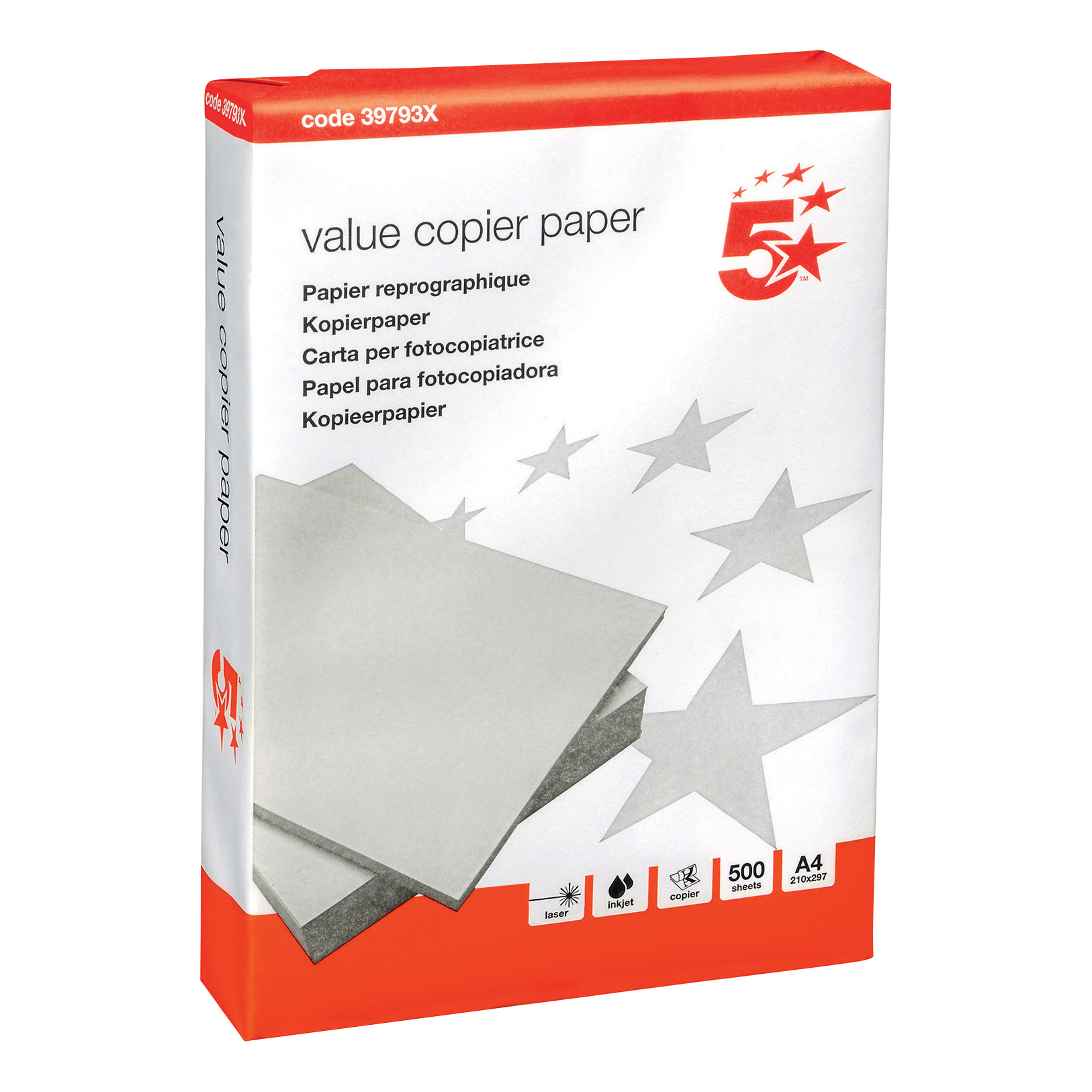 5 Star Office Value Copier Paper Multifunctional 80gsm 500 Sheets per Ream A4 White 1 Ream
