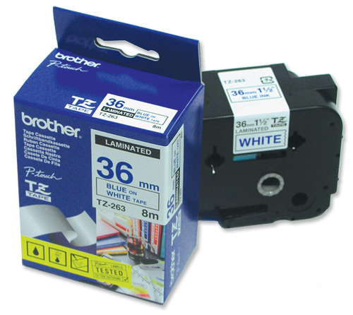 Brother P-touch TZ- Label Tape 36mmx8m Blue on White Code TZ-263