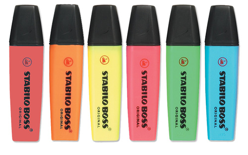 stabilo boss highlighter pen wallet of 6 assorted 70/6