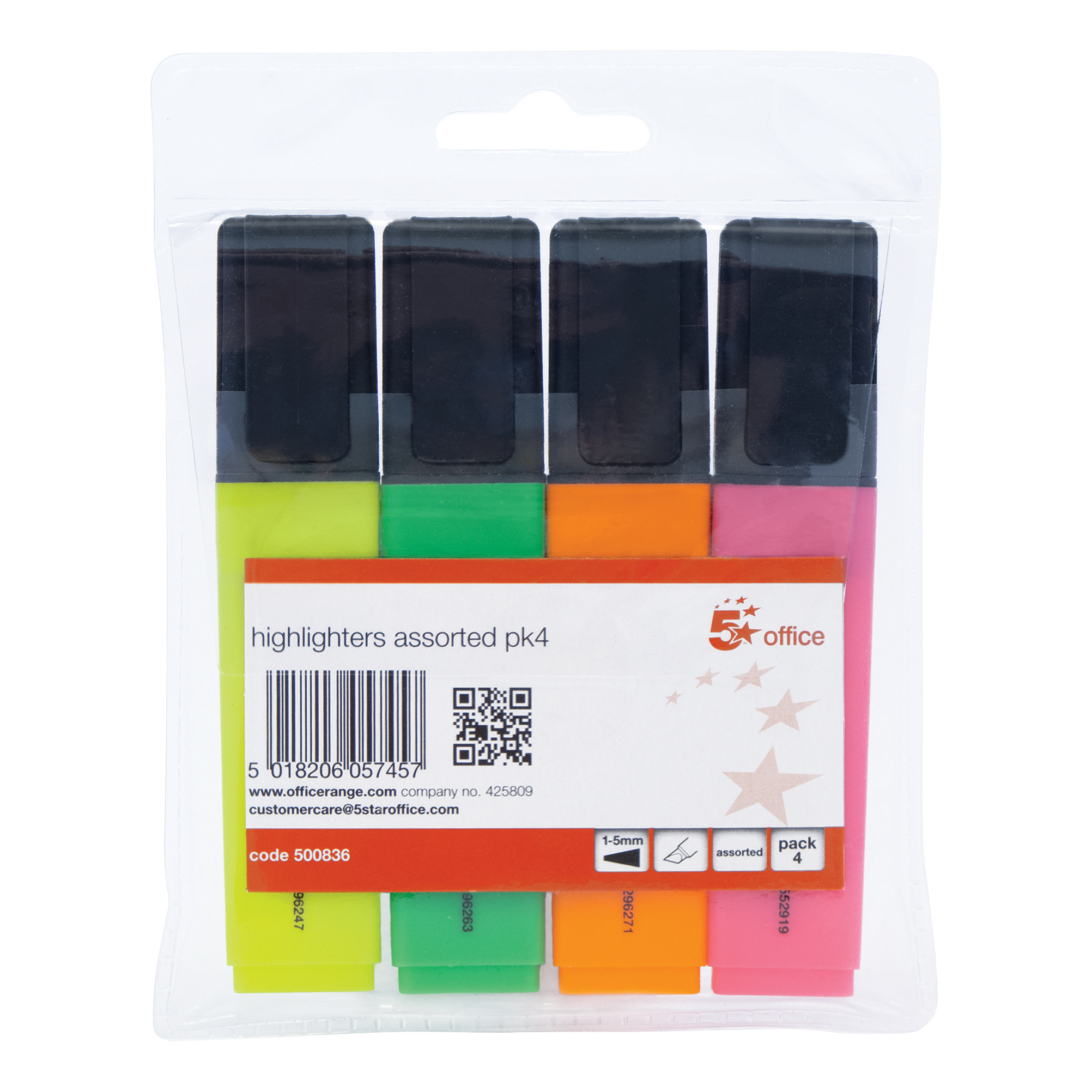 5 Star Office Highlighters Chisel Tip 1-4mm Line Assorted Wallet 4