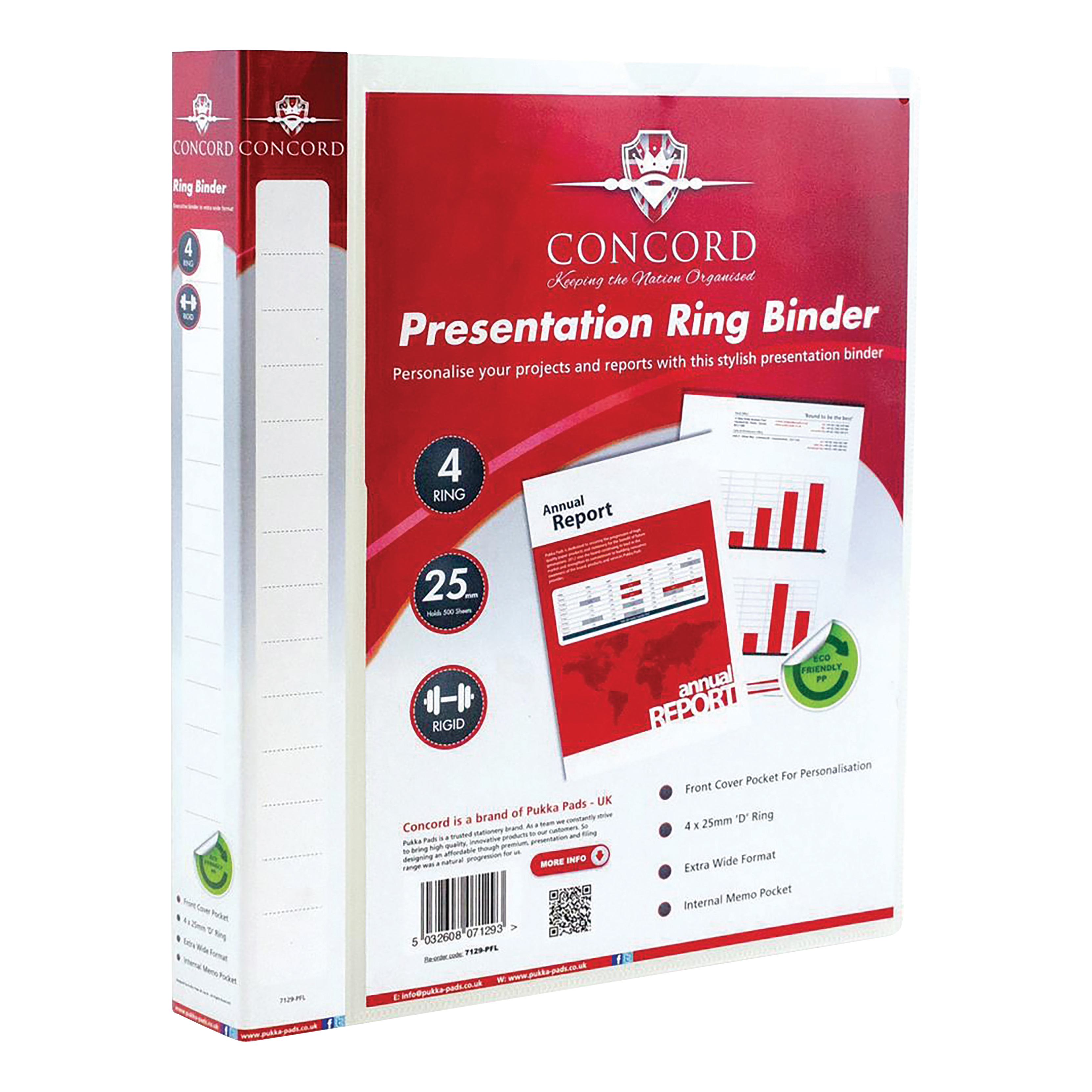 Image for Concord Executive Presentation Ring Binder Polypropylene 4 D-Ring 25mm A4 Clear Ref 7129-PFL [Pack 10]