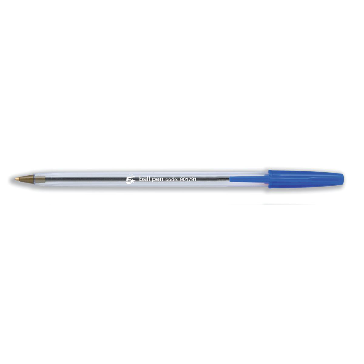 5 Star Office Clear Ball Pen Medium 1.0mm Tip 0.4mm Line Blue
