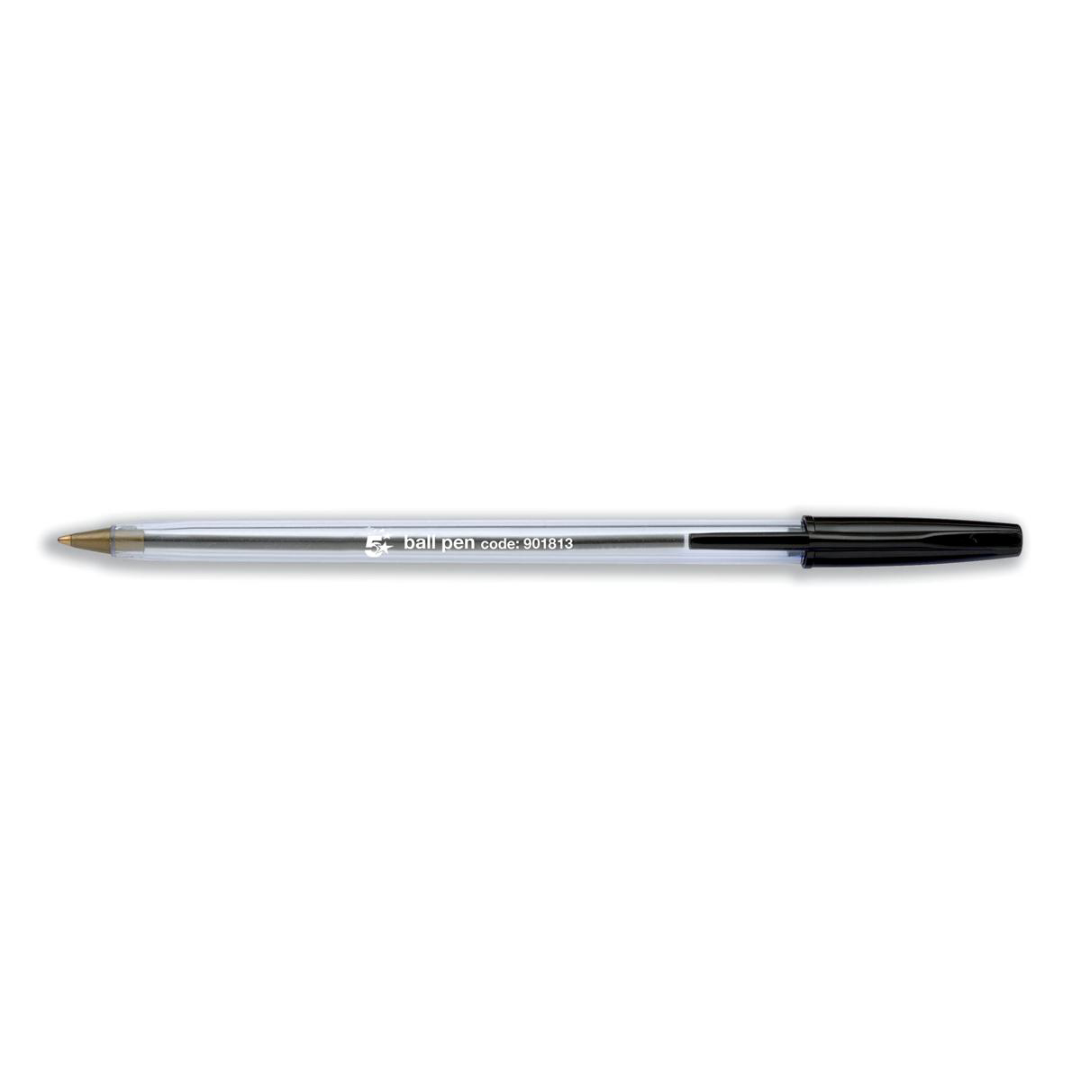 5 Star Office Clear Ball Pen Medium 1.0mm Tip 0.4mm Line Black