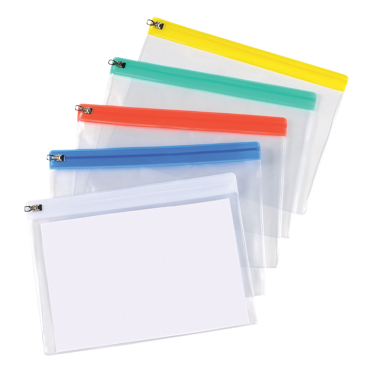 5 Star Office Zip Filing Bags Polypropylene Clear Front with Coloured Seal A5 Assorted Pack 30