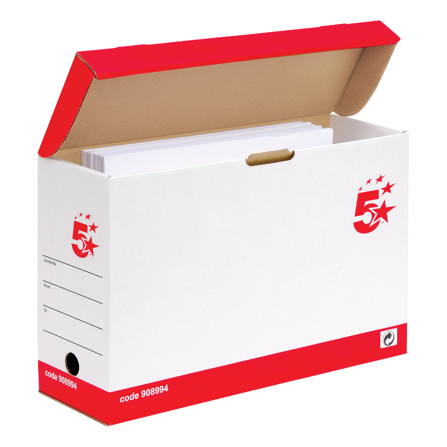 5 Star Office Transfer Case Hinged Lid Foolscap Red and White [Pack 20]