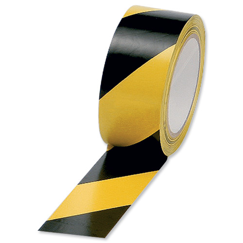 5+Star+Office+Hazard+Tape+Soft+PVC+Internal+Use+Adhesive+50mmx33m+Black+and+Yellow+%5BPack+6%5D