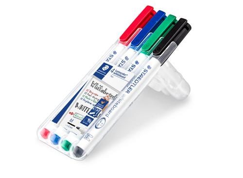 Drywipe Markers Staedtler Lumocolor Whiteboard Marker Bullet Tip 2mm Line Assorted Colours (Pack 4)