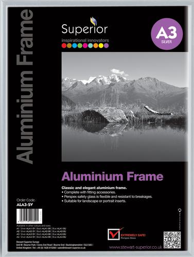 Photo Frame Clip-down Aluminium with Non-glass Perspex Front Back-loading A3 420x297mm Silver
