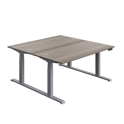 Economy Back To Back Sit Stand Desk (FSC) 1600 X 800 Grey Oak/Silver Economy Back To Back Sit Stand Desk (FSC) 1600 X 800 Grey Oak/Silver