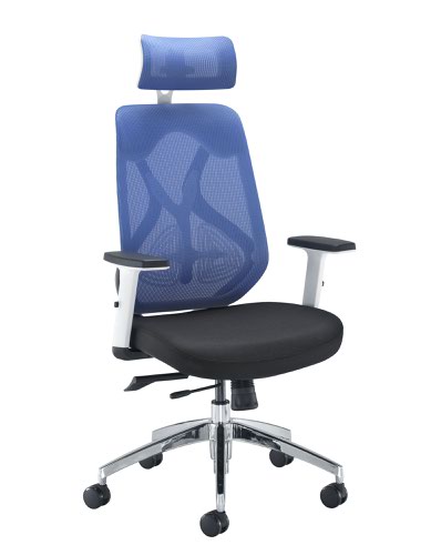 Maldini High Back Blue Mesh Chair Black Upholstered Seat
