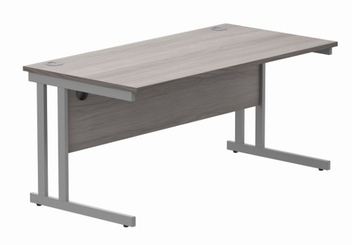 Office Rectangular Desk with Steel Double Upright Cantilever Frame (FSC) 1600X800 Alaskan Grey Oak/Silver Office Rectangular Desk with Steel Double Upright Cantilever Frame (FSC) 1600X800 Alaskan Grey Oak/Silver