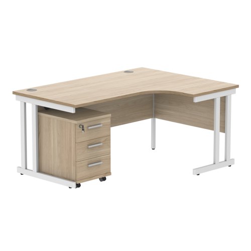Double Upright Right Hand Radial Desk + 3 Drawer Mobile Under Desk Pedestal (FSC) 1600X1200 Canadian Oak/White Double Upright Right Hand Radial Desk + 3 Drawer Mobile Under Desk Pedestal (FSC) 1600X1200 Canadian Oak/White