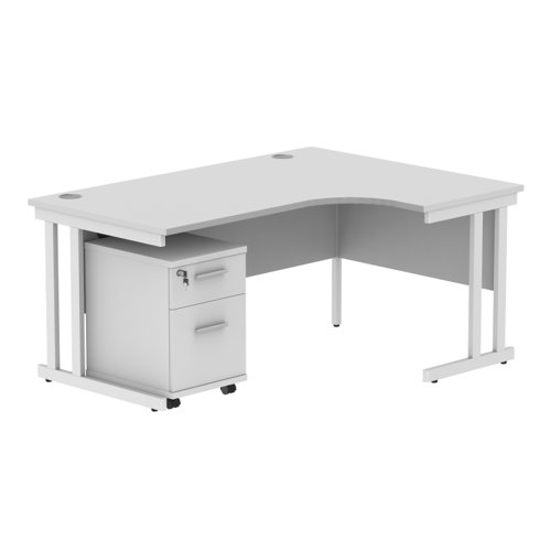Double Upright Right Hand Radial Desk + 2 Drawer Mobile Under Desk Pedestal (FSC) 1600X1200 Arctic White/White Double Upright Right Hand Radial Desk + 2 Drawer Mobile Under Desk Pedestal (FSC) 1600X1200 Arctic White/White