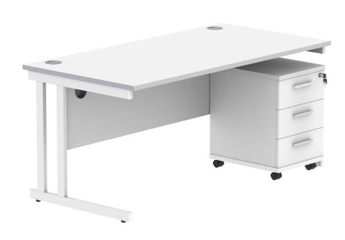 Double Upright Rectangular Desk + 3 Drawer Mobile Under Desk Pedestal (FSC) 1600X800 Arctic White/White Double Upright Rectangular Desk + 3 Drawer Mobile Under Desk Pedestal (FSC) 1600X800 Arctic White/White