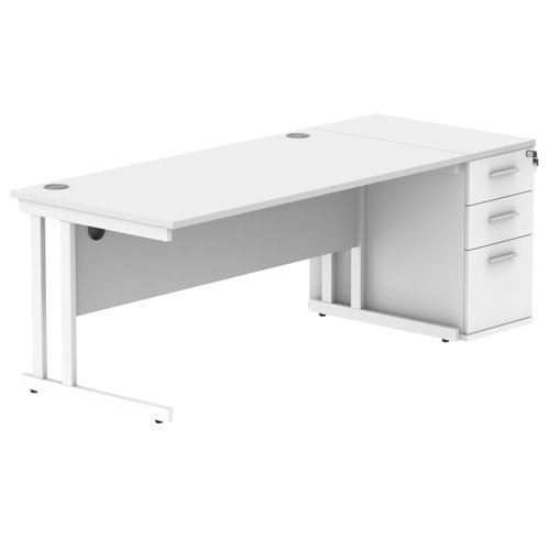Double Upright Rectangular Desk + Desk High Pedestal (FSC) 1600X800 Arctic White/White Double Upright Rectangular Desk + Desk High Pedestal (FSC) 1600X800 Arctic White/White
