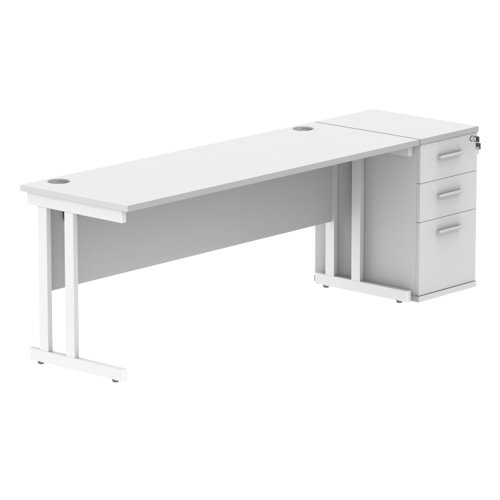 Double Upright Rectangular Desk + Desk High Pedestal (FSC) 1800X600 Arctic White/White Double Upright Rectangular Desk + Desk High Pedestal (FSC) 1800X600 Arctic White/White