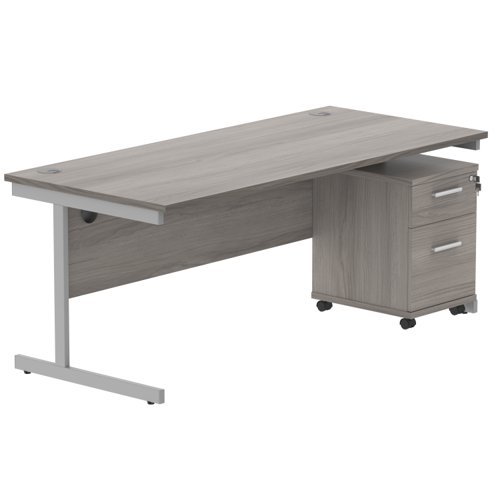 Single Upright Rectangular Desk + 2 Drawer Mobile Under Desk Pedestal (FSC) 1800 X 800 Alaskan Grey Oak/Silver Single Upright Rectangular Desk + 2 Drawer Mobile Under Desk Pedestal (FSC) 1800 X 800 Alaskan Grey Oak/Silver