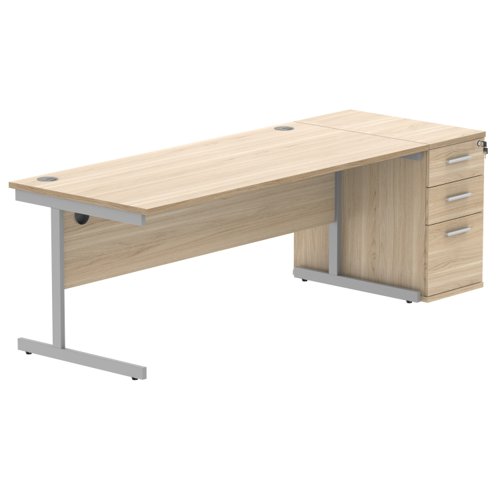 Single Upright Rectangular Desk + Desk High Pedestal (FSC) 1800 X 800 Canadian Oak/Silver Single Upright Rectangular Desk + Desk High Pedestal (FSC) 1800 X 800 Canadian Oak/Silver