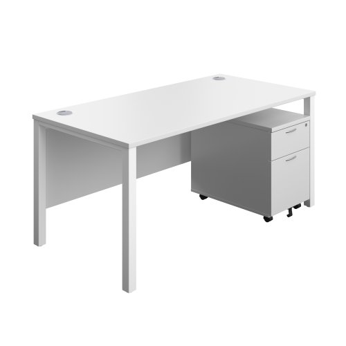 Goal Post Rectangular Desk + 2 Drawer Mobile Pedestal (FSC) 1600x800 White/White Goal Post Rectangular Desk + 2 Drawer Mobile Pedestal (FSC) 1600x800 White/White