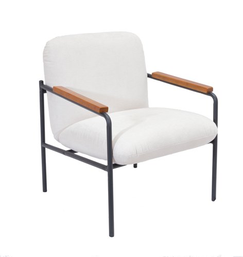 Settle Reception Chair with Wooden Arm Pads Black Wire Frame Cream Fabric/Natural Wood Settle Reception Chair with Wooden Arm Pads Black Wire Frame Cream Fabric/Natural Wood