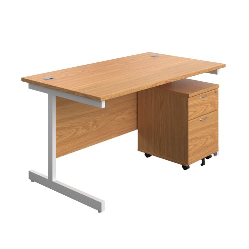 Single Upright Rectangular Desk + Mobile 2 Drawer Pedestal (FSC) 1400 X 800 Nova Oak/White Single Upright Rectangular Desk + Mobile 2 Drawer Pedestal (FSC) 1400 X 800 Nova Oak/White