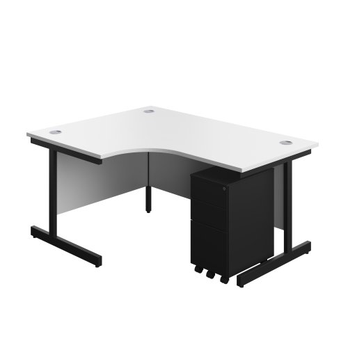 Single Upright Left Hand Radial Desk + Slimline Steel Pedestal 3 Drawers (FSC) 1600 X 1200 White/Black Single Upright Left Hand Radial Desk + Slimline Steel Pedestal 3 Drawers (FSC) 1600 X 1200 White/Black