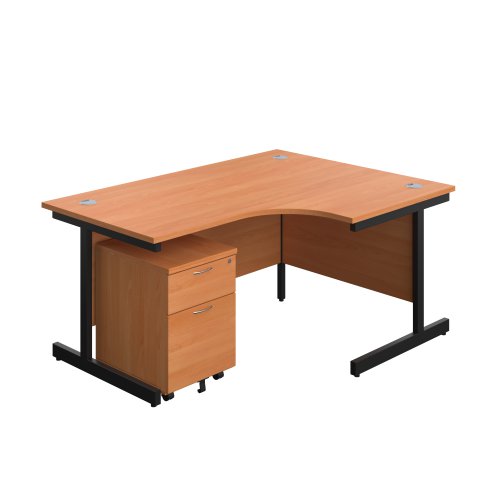 Single Upright Right Hand Radial Desk + Mobile 2 Drawer Pedestal (FSC) 1600 X 1200 Beech/Black Single Upright Right Hand Radial Desk + Mobile 2 Drawer Pedestal (FSC) 1600 X 1200 Beech/Black
