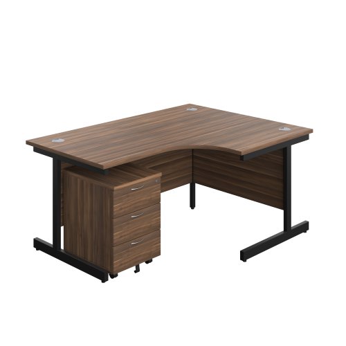 Single Upright Right Hand Radial Desk + Mobile 3 Drawer Pedestal (FSC) 1600 X 1200 Dark Walnut/Black Single Upright Right Hand Radial Desk + Mobile 3 Drawer Pedestal (FSC) 1600 X 1200 Dark Walnut/Black