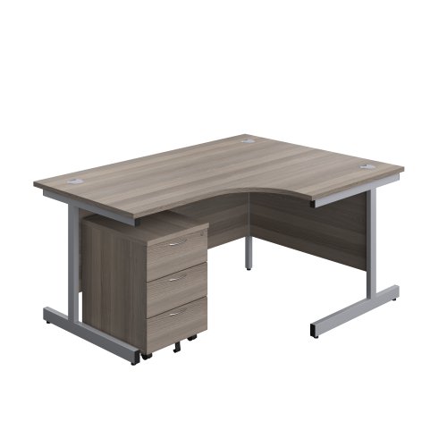 Single Upright Right Hand Radial Desk + Mobile 3 Drawer Pedestal (FSC) 1600 X 1200 Grey Oak/Silver Single Upright Right Hand Radial Desk + Mobile 3 Drawer Pedestal (FSC) 1600 X 1200 Grey Oak/Silver