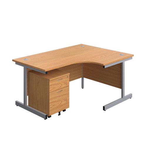 Single Upright Right Hand Radial Desk + Mobile 2 Drawer Pedestal (FSC) 1600 X 1200 Nova Oak/Silver Single Upright Right Hand Radial Desk + Mobile 2 Drawer Pedestal (FSC) 1600 X 1200 Nova Oak/Silver
