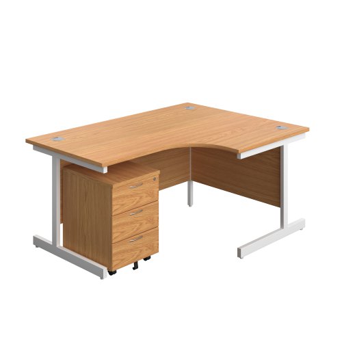 Single Upright Right Hand Radial Desk + Mobile 3 Drawer Pedestal (FSC) 1600 X 1200 Nova Oak/White Single Upright Right Hand Radial Desk + Mobile 3 Drawer Pedestal (FSC) 1600 X 1200 Nova Oak/White