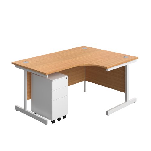Single Upright Right Hand Radial Desk + Slimline Steel Pedestal 3 Drawers (FSC) 1600 X 1200 Nova Oak/White Single Upright Right Hand Radial Desk + Slimline Steel Pedestal 3 Drawers (FSC) 1600 X 1200 Nova Oak/White